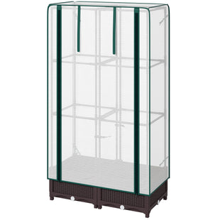 Raised Garden Bed Kit with Trellis, Raised Flower Bed with PE Cover and Zipper Door, 31.5 x 15.7 x 48.8 inch, Brown