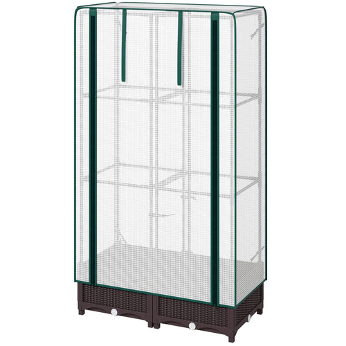 Raised Garden Bed Kit with Trellis, Raised Flower Bed with PE Cover and Zipper Door, 31.5 x 15.7 x 48.8 inch, Brown