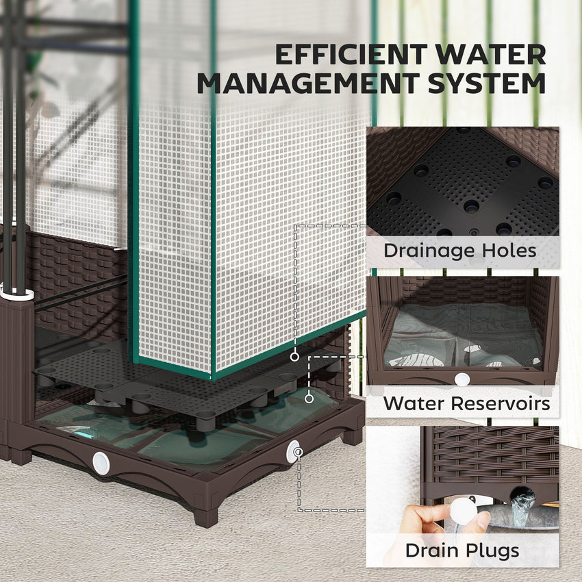Raised Garden Bed Kit with Trellis, Raised Flower Bed with PE Cover and Zipper Door, 31.5 x 15.7 x 48.8 inch, Brown