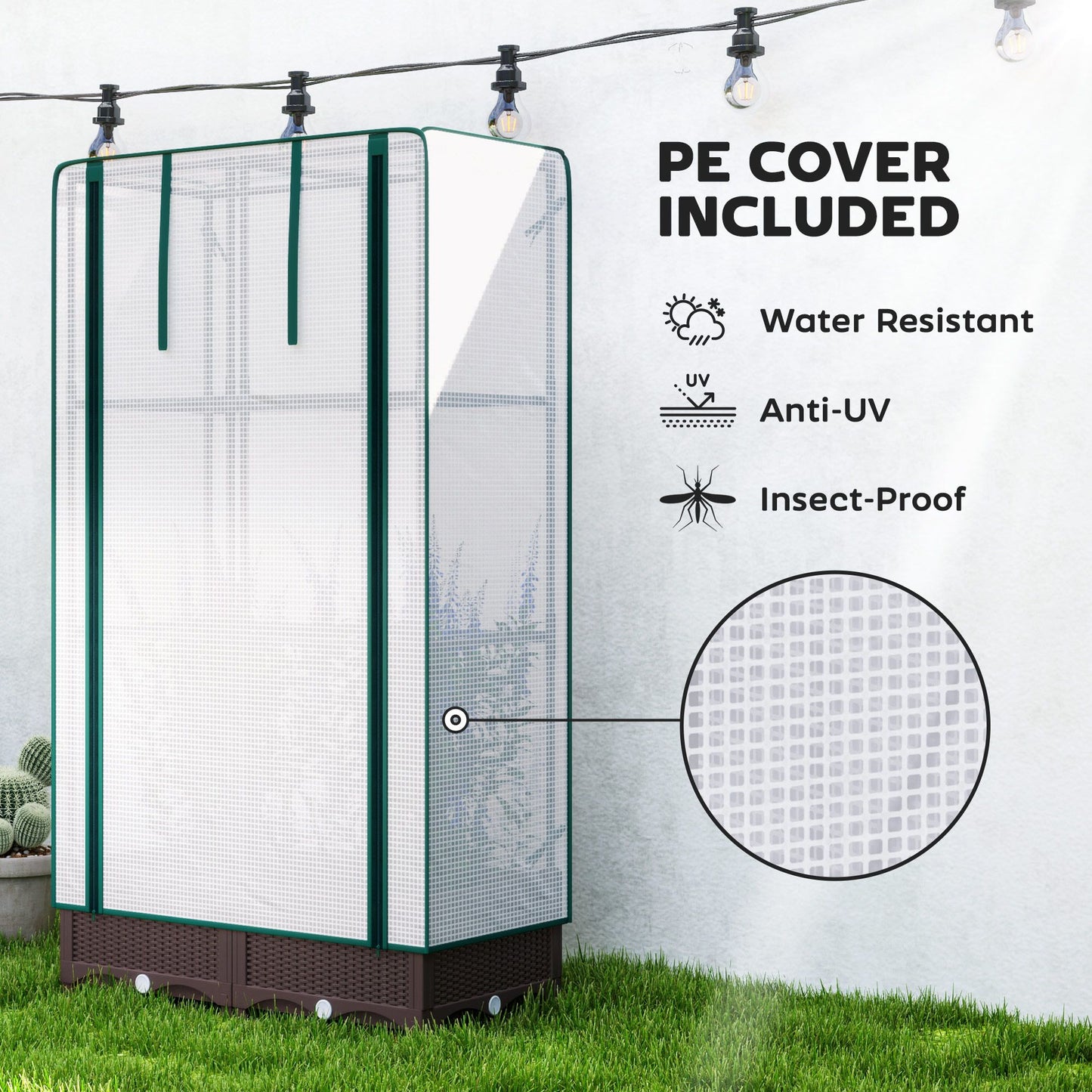 Raised Garden Bed Kit with Trellis, Raised Flower Bed with PE Cover and Zipper Door, 31.5 x 15.7 x 48.8 inch, Brown