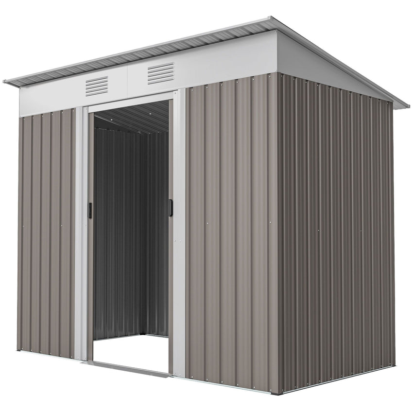 7' x 4' Outdoor Storage Shed, Metal Garden Tool Storage House Organizer with Lockable Sliding Doors and Vents for Backyard Patio Lawn, Light Grey