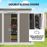 7' x 4' Outdoor Storage Shed, Metal Garden Tool Storage House Organizer with Lockable Sliding Doors and Vents for Backyard Patio Lawn, Light Grey