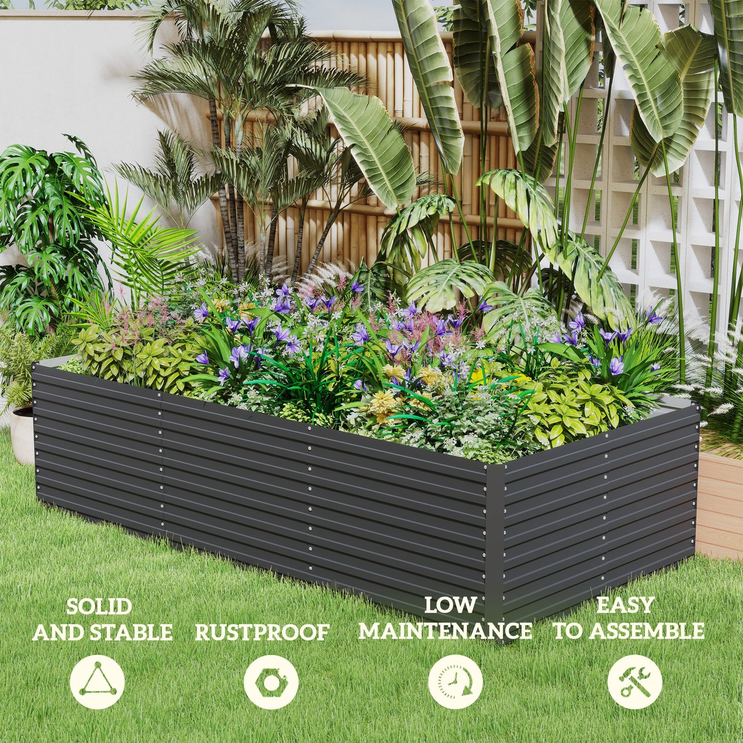 8' x 4' x 2' Raised Garden Bed, Galvanized Planter Box for Growing Flowers, Herbs and Vegetables, Dark Grey