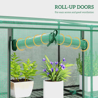 Lean-to Greenhouse with 3 Tier Shelves, Mini Greenhouse with 3 Roll-Up Doors for Indoor Outdoor, Green