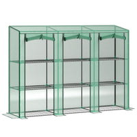 Lean-to Greenhouse with 3 Tier Shelves, Mini Greenhouse with 3 Roll-Up Doors for Indoor Outdoor, Green
