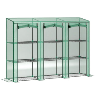 Lean-to Greenhouse with 3 Tier Shelves, Mini Greenhouse with 3 Roll-Up Doors for Indoor Outdoor, Green