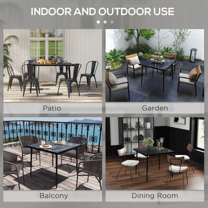 Outdoor Dining Table for 4, Square Patio Dining Table with Marble Effect Tempered Glass Top and Steel Frame, Black