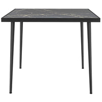 Outdoor Dining Table for 4, Square Patio Dining Table with Marble Effect Tempered Glass Top and Steel Frame, Black