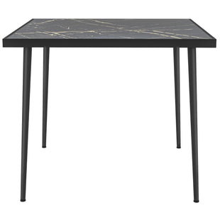 Outdoor Dining Table for 4, Square Patio Dining Table with Marble Effect Tempered Glass Top and Steel Frame, Black