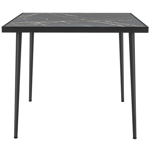 Outdoor Dining Table for 4, Square Patio Dining Table with Marble Effect Tempered Glass Top and Steel Frame, Black