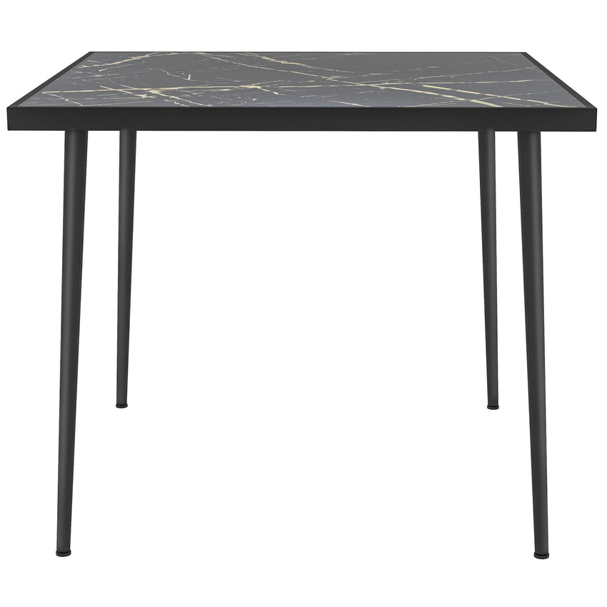 Outdoor Dining Table for 4, Square Patio Dining Table with Marble Effect Tempered Glass Top and Steel Frame, Black