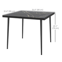 Outdoor Dining Table for 4, Square Patio Dining Table with Marble Effect Tempered Glass Top and Steel Frame, Black