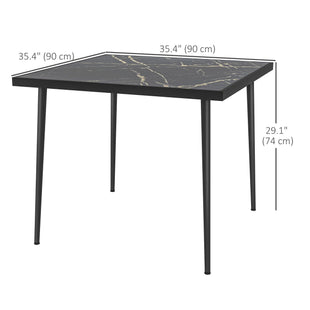 Outdoor Dining Table for 4, Square Patio Dining Table with Marble Effect Tempered Glass Top and Steel Frame, Black