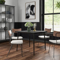 Outdoor Dining Table for 4, Square Patio Dining Table with Marble Effect Tempered Glass Top and Steel Frame, Black