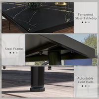 Outdoor Dining Table for 4, Square Patio Dining Table with Marble Effect Tempered Glass Top and Steel Frame, Black