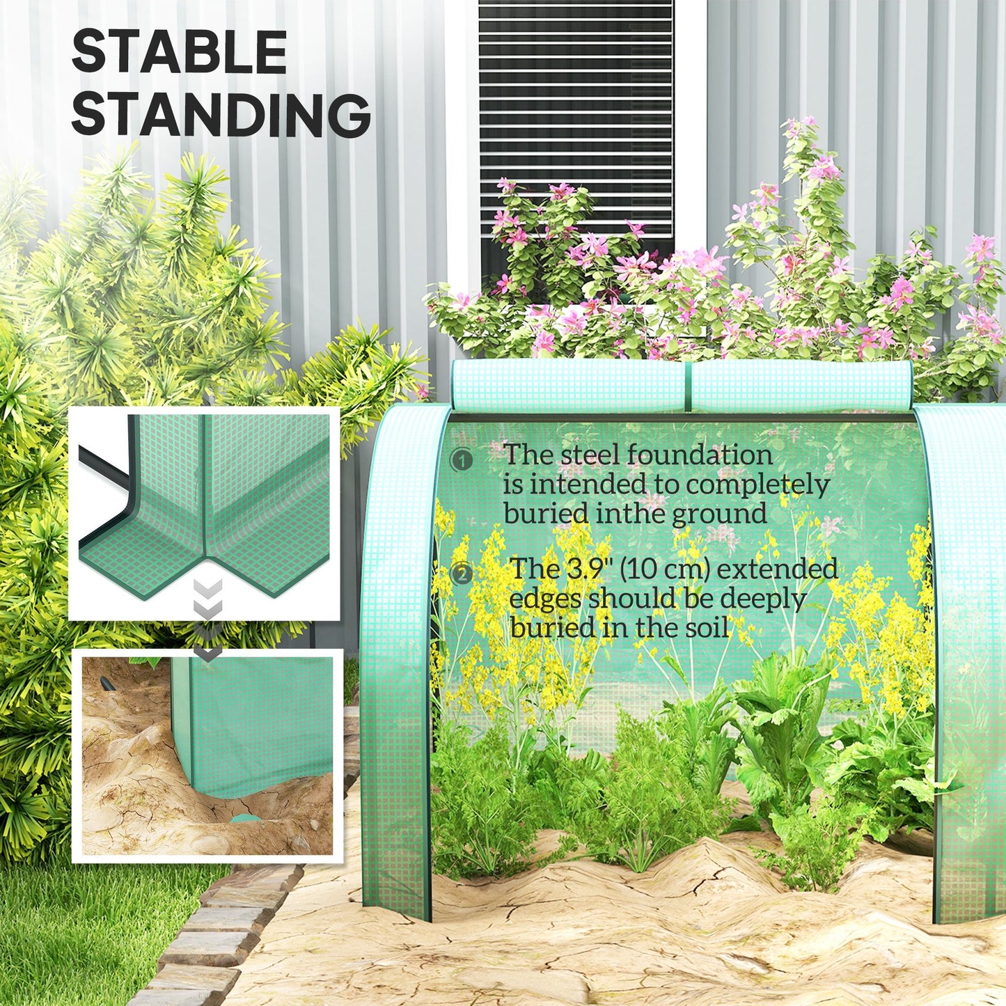 13' x 3.3' x 2.6' Mini Tunnel Greenhouse with PE Cover Garden Green Grow Shed with Steel Frame Zipped Doors, Green