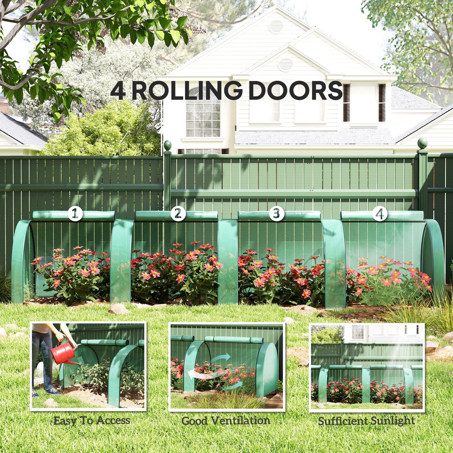 13' x 3.3' x 2.6' Mini Tunnel Greenhouse with PE Cover Garden Green Grow Shed with Steel Frame Zipped Doors, Green