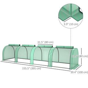 13' x 3.3' x 2.6' Mini Tunnel Greenhouse with PE Cover Garden Green Grow Shed with Steel Frame Zipped Doors, Green