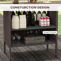 Bar Height Outdoor Rattan Table, Patio Wicker Bar Table with 2 Storage Shelves, 55.1" x 18.5" x 37", Brown