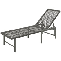 Wicker Outdoor Lounge Chair, Rattan Reclining Patio Lounger Tanning Chair with Adjustable Back, Light Grey