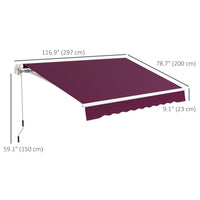 10' x 6.5' Manual Retractable Awning with LED Lights, Aluminum Frame Sun Canopies for Patio Door Window, Wine Red
