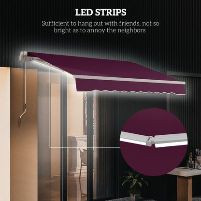 10' x 6.5' Manual Retractable Awning with LED Lights, Aluminum Frame Sun Canopies for Patio Door Window, Wine Red