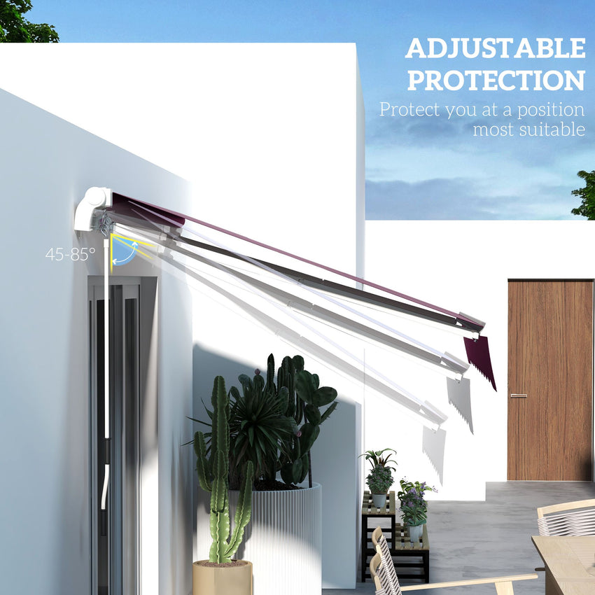 10' x 6.5' Manual Retractable Awning with LED Lights, Aluminum Frame Sun Canopies for Patio Door Window, Wine Red