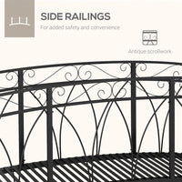 8' Metal Arch Garden Bridge Arc Footbridge with Guardrails and Decorative Scrollwork, Black