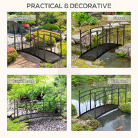 8' Metal Arch Garden Bridge Arc Footbridge with Guardrails and Decorative Scrollwork, Black