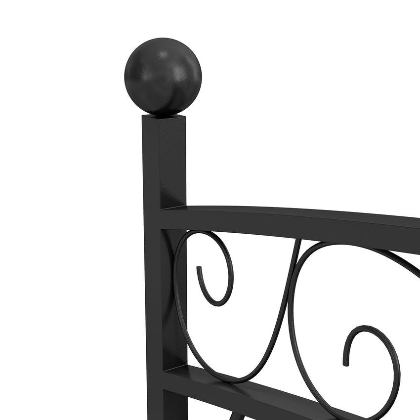 8' Metal Arch Garden Bridge Arc Footbridge with Guardrails and Decorative Scrollwork, Black