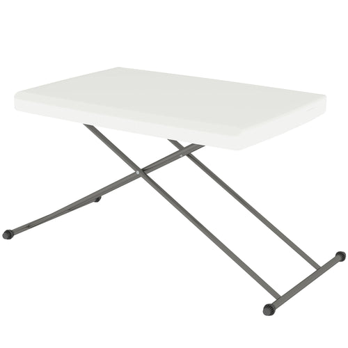 Folding Outdoor Patio Table, 3-Level Adjustable Camping Table Picnic Table with HDPE Top, Steel Legs, White