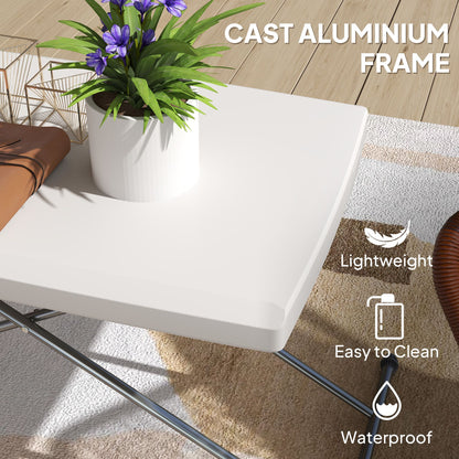 Folding Outdoor Patio Table, 3-Level Adjustable Camping Table Picnic Table with HDPE Top, Steel Legs, White