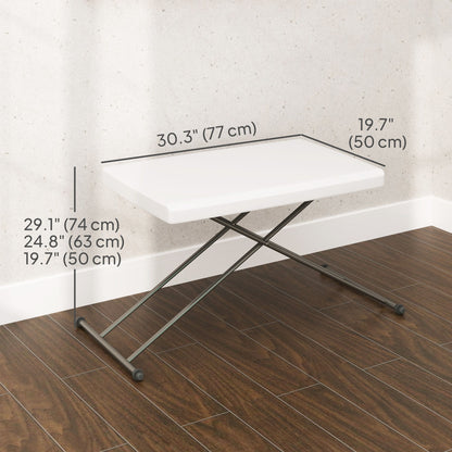Folding Outdoor Patio Table, 3-Level Adjustable Camping Table Picnic Table with HDPE Top, Steel Legs, White