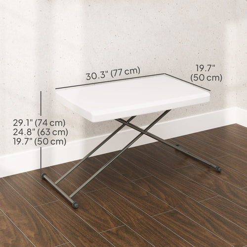 Folding Outdoor Patio Table, 3-Level Adjustable Camping Table Picnic Table with HDPE Top, Steel Legs, White