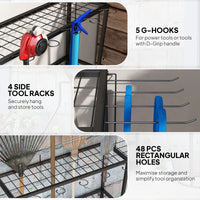 3-Tier Yard Tool Tower Rack, Garden Tool Organizer with Hooks for Long-Handled Rakes, Shovel, Broom, Black