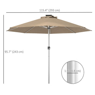 LED Patio Umbrella, Lighted Deck Umbrella with 4 Lighting Modes, Solar & USB Charging, Khaki