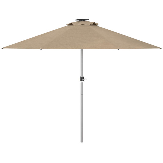LED Patio Umbrella, Lighted Deck Umbrella with 4 Lighting Modes, Solar & USB Charging, Khaki