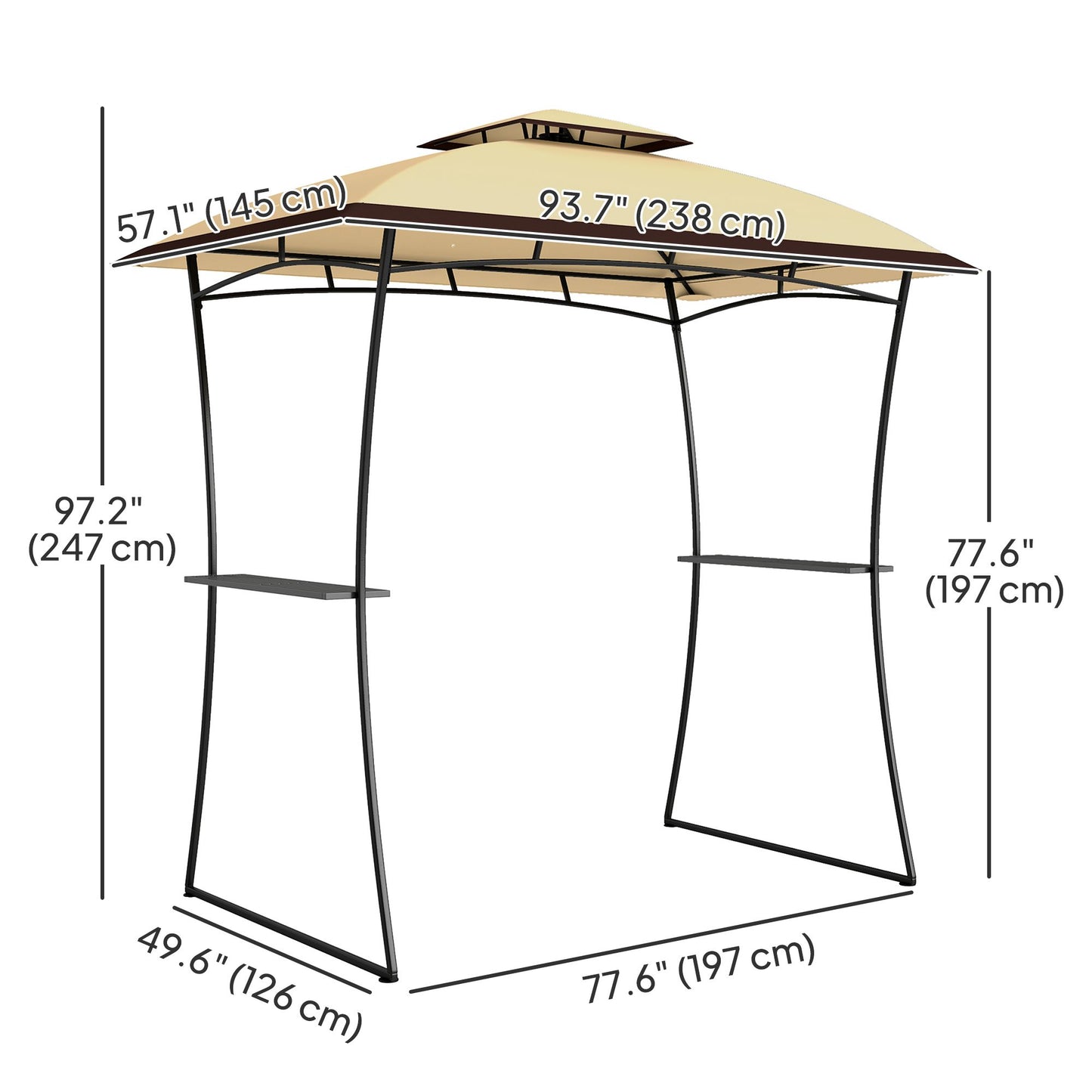 8' x 5' Outdoor Grill Gazebo, Double Tiered Barbecue Grill Gazebo Shelter with 2 Side Shelves and Hook, Beige