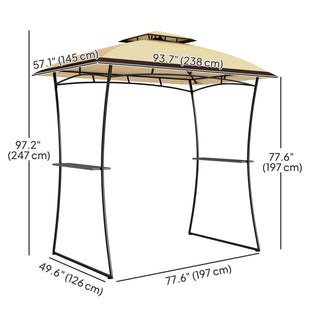8' x 5' Outdoor Grill Gazebo, Double Tiered Barbecue Grill Gazebo Shelter with 2 Side Shelves and Hook, Beige