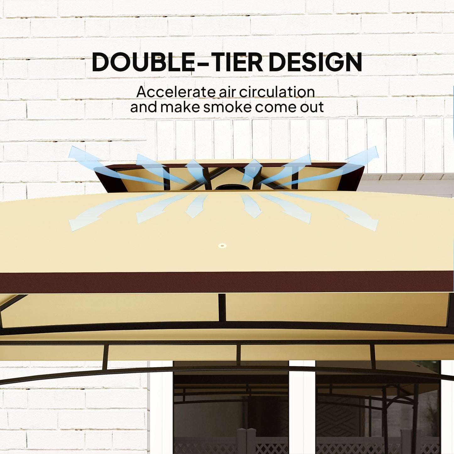 8' x 5' Outdoor Grill Gazebo, Double Tiered Barbecue Grill Gazebo Shelter with 2 Side Shelves and Hook, Beige