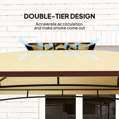 8' x 5' Outdoor Grill Gazebo, Double Tiered Barbecue Grill Gazebo Shelter with 2 Side Shelves and Hook, Beige
