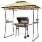 8' x 5' Outdoor Grill Gazebo, Double Tiered Barbecue Grill Gazebo Shelter with 2 Side Shelves and Hook, Beige