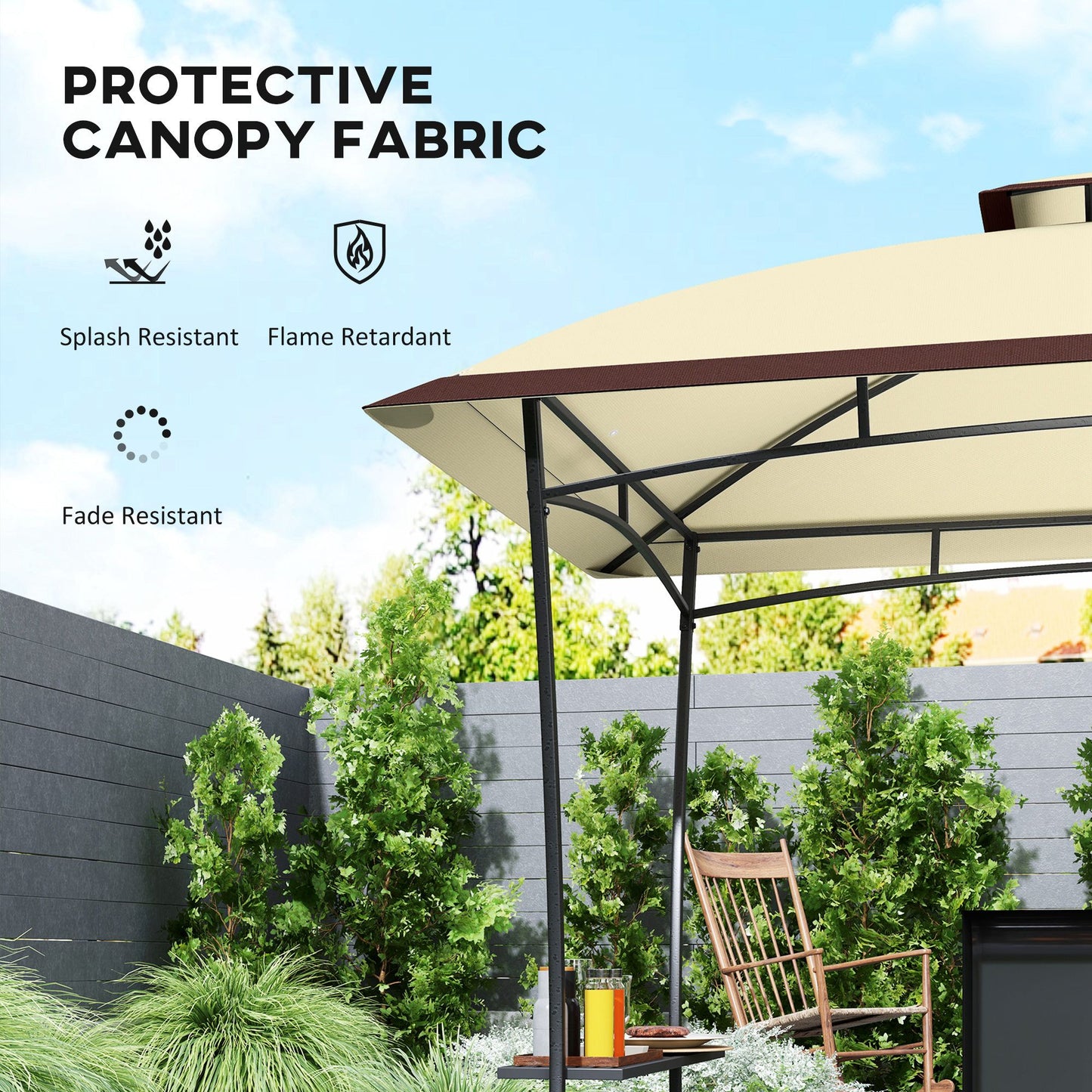 8' x 5' Outdoor Grill Gazebo, Double Tiered Barbecue Grill Gazebo Shelter with 2 Side Shelves and Hook, Beige
