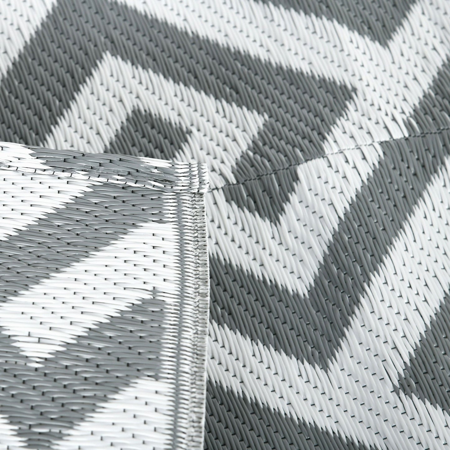 Reversible Outdoor RV Rug, Patio Floor Mat, 5' x 8' Plastic Straw Rug for Backyard, Deck, Beach, Camping, Grey & White