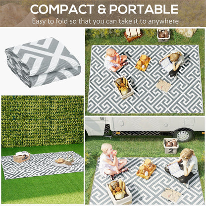 Reversible Outdoor RV Rug, Patio Floor Mat, 5' x 8' Plastic Straw Rug for Backyard, Deck, Beach, Camping, Grey & White