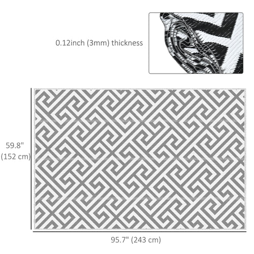 Reversible Outdoor RV Rug, Patio Floor Mat, 5' x 8' Plastic Straw Rug for Backyard, Deck, Beach, Camping, Grey & White