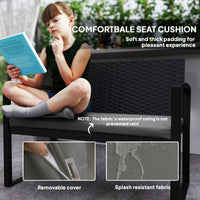 2 Seater Outdoor Bench, Rattan Garden Bench Loveseat with Cushion, Armrests, Steel Frame for Patio, Porch, Light Grey