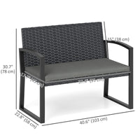 2 Seater Outdoor Bench, Rattan Garden Bench Loveseat with Cushion, Armrests, Steel Frame for Patio, Porch, Light Grey