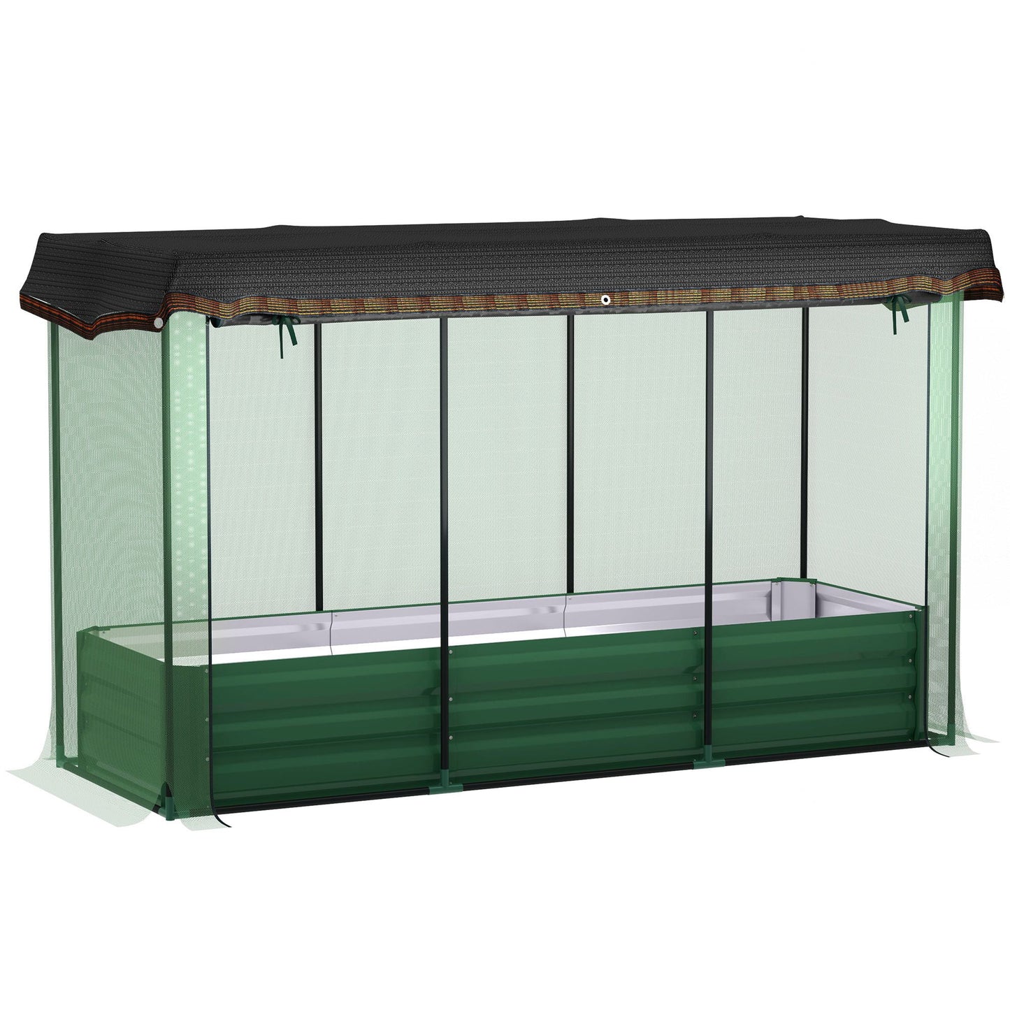 Galvanized Steel Planter Box with Crop Cage and Shade Cloth, Raised Garden Bed for Flowers, Vegs and Herbs