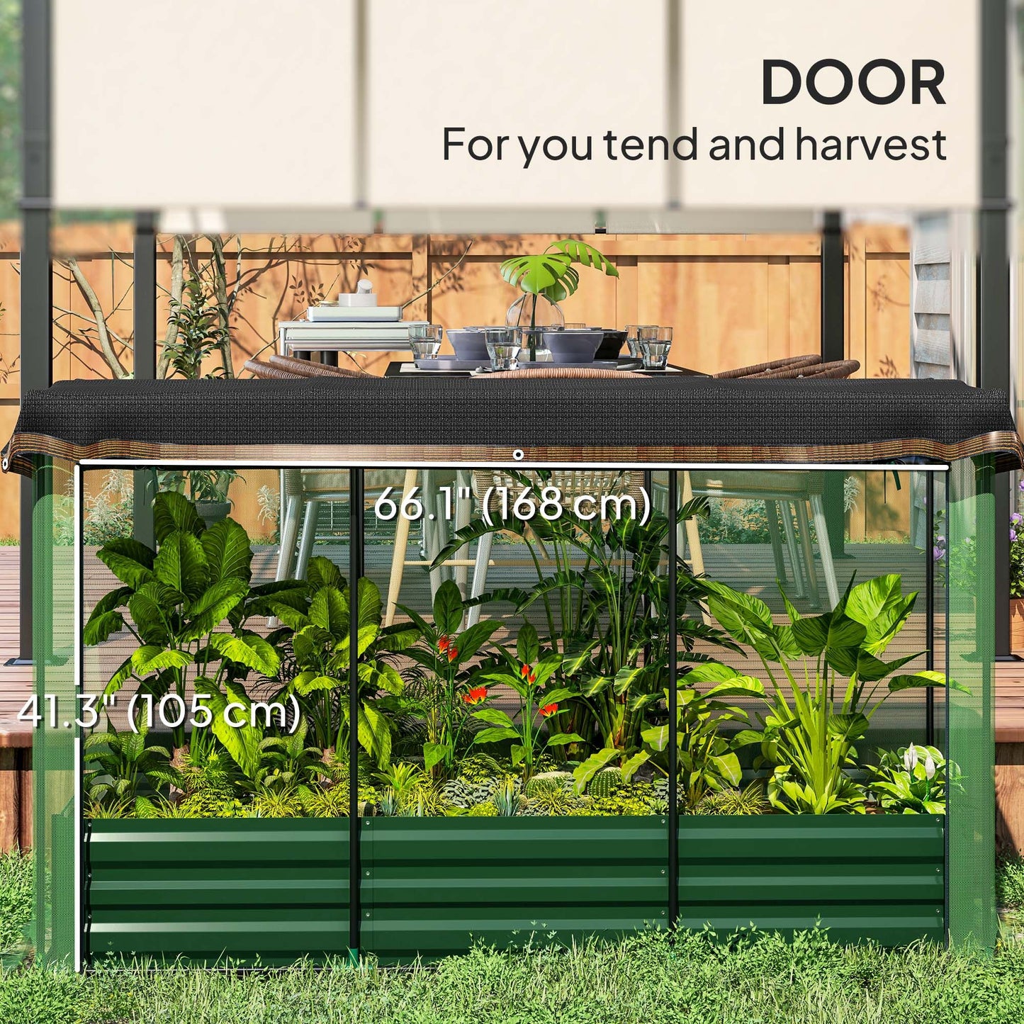 Galvanized Steel Planter Box with Crop Cage and Shade Cloth, Raised Garden Bed for Flowers, Vegs and Herbs